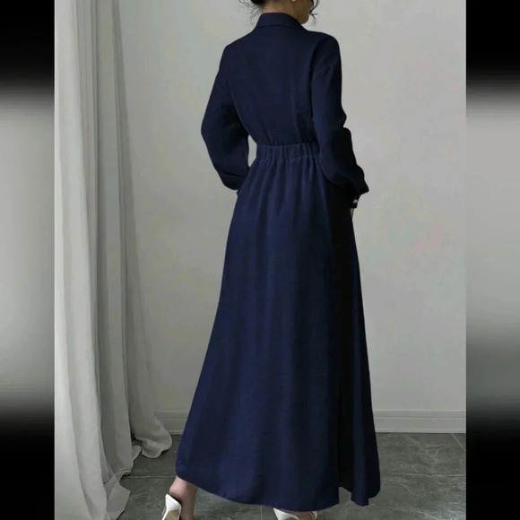 Wrap Waist A-Line Elegant Long Sleeve Dress - Picture 2 of 6